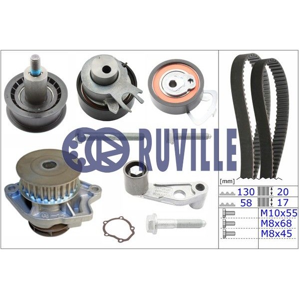 Комплект ангренажен ремък + водна помпа RUVILLE 55456711 за VW Golf 4 (1J1)  1.4 16V - 75 коня | Комплект ангренажен ремък