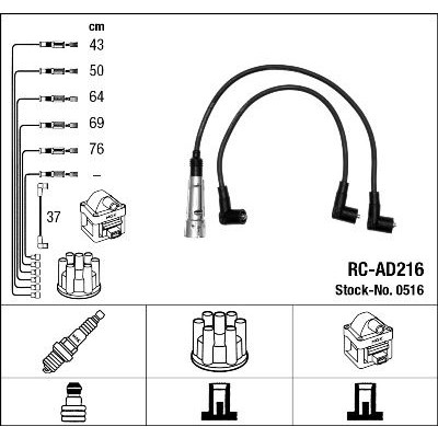 Снимка на Комплект запалителни кабели NGK черен 0516 за Audi 90 Sedan (89, 89Q, 8A, B3) 2.2 E quattro - 136 коня бензин
