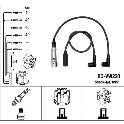 Комплект запалителни кабели NGK черен 0951 за VW Golf 3 (1H1) 1.8 - 90 коня  | Кабели за свещи