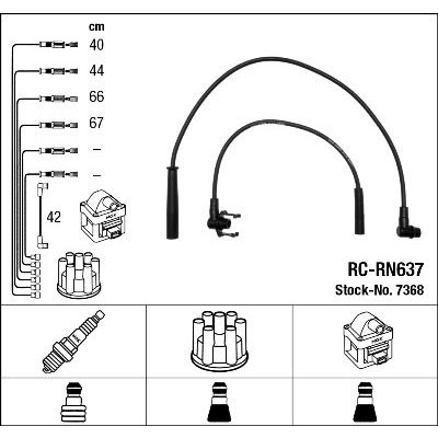 Комплект запалителни кабели NGK черен 7368 за Renault Clio 1.4 (B57J, C57J,  B57P) - 75 коня | Кабели за свещи