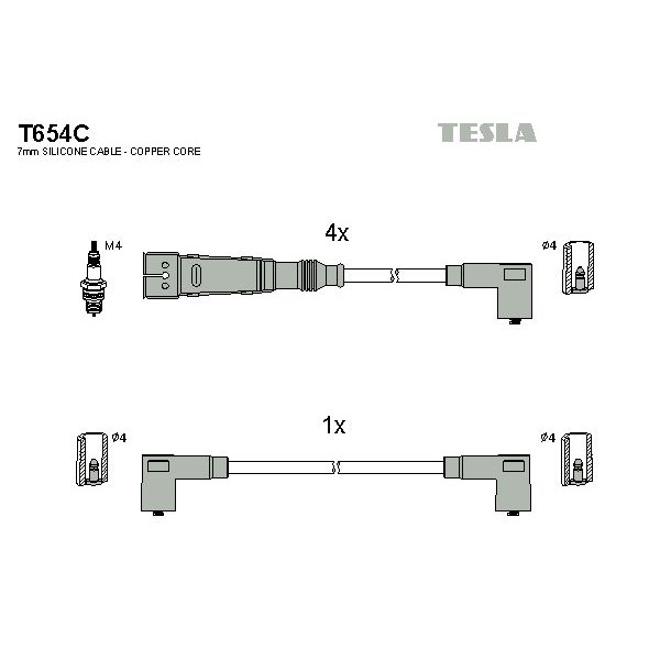 Комплект запалителни кабели TESLA T654C за VW Golf 3 (1H1) 1.6 - 75 коня |  Кабели за свещи