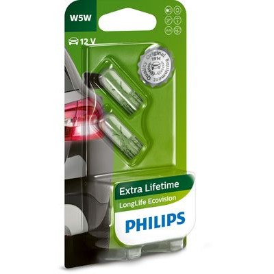 Оценка и мнение за Крушка за светлини купе PHILIPS LongLife EcoVision W5W Лампа със стъклен цокъл 12961LLECOB2