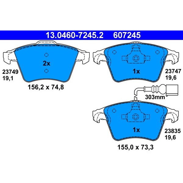 Накладки ATE 13.0460-7245.2 за VW Touareg (7L) 2.5 R5 TDI - 174 коня |  Накладки