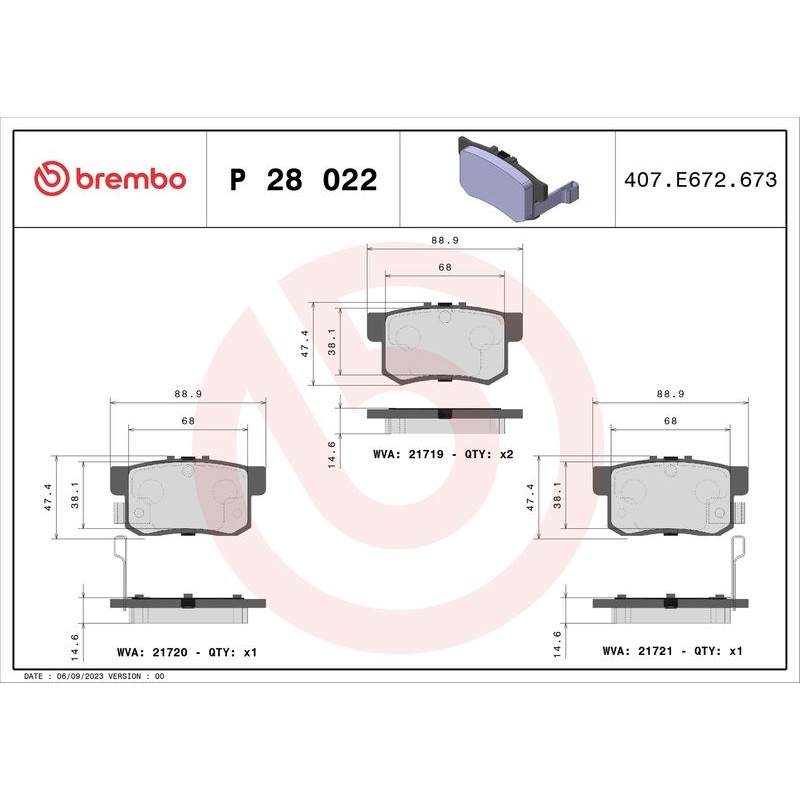 Снимка на Накладки BREMBO P 28 022 за Honda Accord 4 (CB) 2.0 i 16V (CB3) - 133 коня бензин