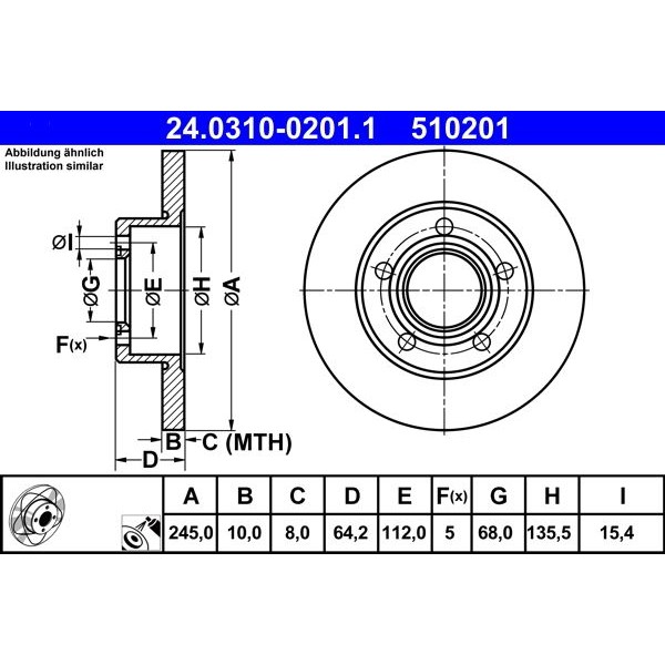 Спирачен диск ATE PowerDisc 24.0310-0201.1 - AutoPower.BG