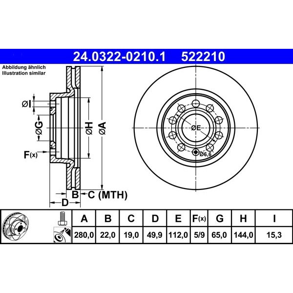 Спирачен диск ATE PowerDisc 24.0322-0210.1 - AutoPower.BG