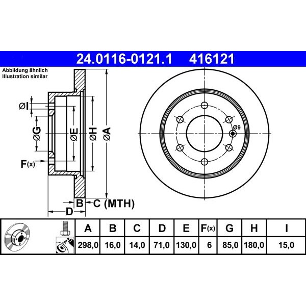 Спирачен диск ATE 24.0116-0121.1 за Mercedes Sprinter 3-t Platform (906)  216 (906.113, 906.213) - 156 коня | Спирачни дискове