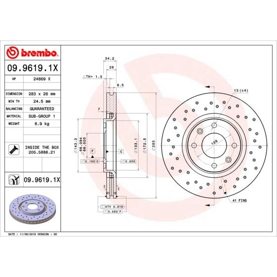 Снимка на Спирачен диск BREMBO XTRA LINE 09.9619.1X за Citroen Xsara Picasso N68 2.0 HDi - 90 коня дизел