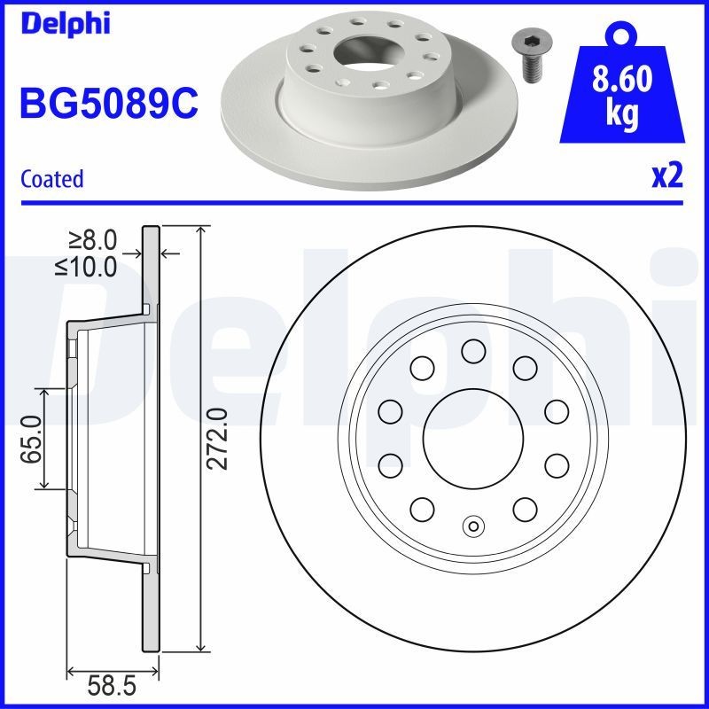 Снимка на Спирачен диск DELPHI BG5089C за Seat Ateca (KH7) 1.4 TSI 4Drive - 150 коня бензин