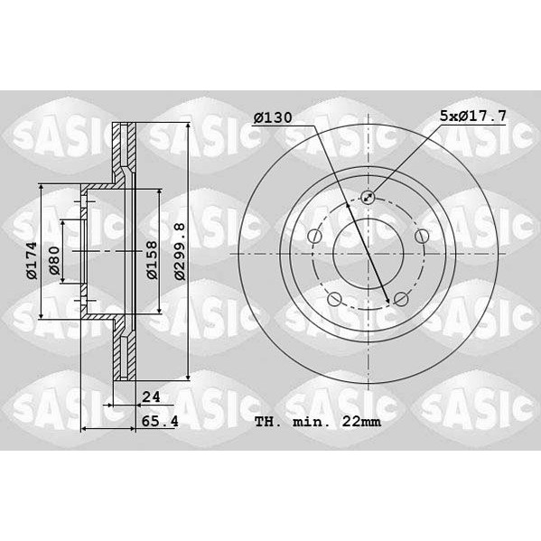 Снимка на Спирачен диск SASIC 2464Y34J за Citroen Jumper BOX 2.2 HDi 130 4x4 - 130 коня дизел