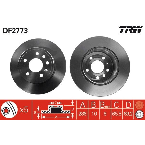 Спирачен диск TRW черен DF2773 за Opel Vectra B 1.8 i 16V (F19) - 115 коня  | Спирачни дискове