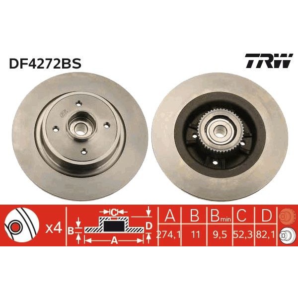 Спирачен диск TRW DF4272BS за Renault Scenic 1 (JA0-1) 1.9 dCi (JA05, JA1F)  - 102 коня | Спирачни дискове