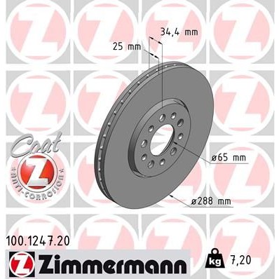 Снимка на Спирачен диск ZIMMERMANN COAT Z 100.1247.20 за VW Golf 4 (1J1) 1.9 TDI - 110 коня дизел