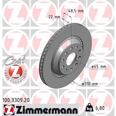 Снимка на Спирачен диск ZIMMERMANN COAT Z 100.3309.20 за Audi Q3 (F3B) 35 TFSI - 150 коня бензин