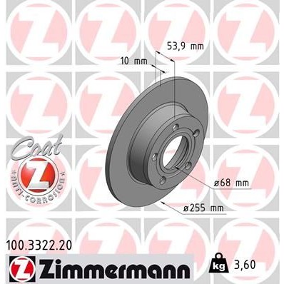 Снимка на Спирачен диск ZIMMERMANN COAT Z 100.3322.20 за Audi A6 Sedan (4B, C5) 2.4 quattro - 170 коня бензин