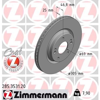 Снимка на Спирачен диск ZIMMERMANN COAT Z 285.3531.20 за Hyundai i30 Fastback (PDE, PDEN) 1.4 T-GDI - 140 коня бензин