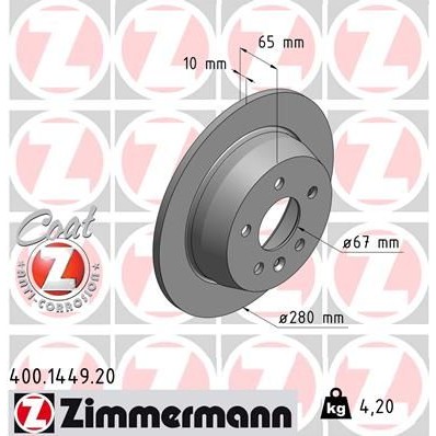 Снимка на Спирачен диск ZIMMERMANN COAT Z 400.1449.20 за Mercedes Vito BUS (638) 110 TD 2.3 (638.174) - 98 коня дизел