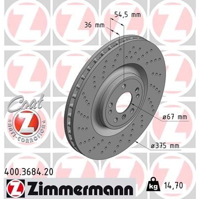 Снимка на Спирачен диск ZIMMERMANN COAT Z 400.3684.20 за Mercedes GLE (W166) 350 d 4-matic (166.024) - 258 коня дизел
