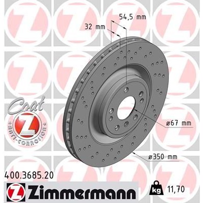 Снимка на Спирачен диск ZIMMERMANN COAT Z 400.3685.20 за Mercedes GLE (W166) 350 d 4-matic (166.024) - 258 коня дизел