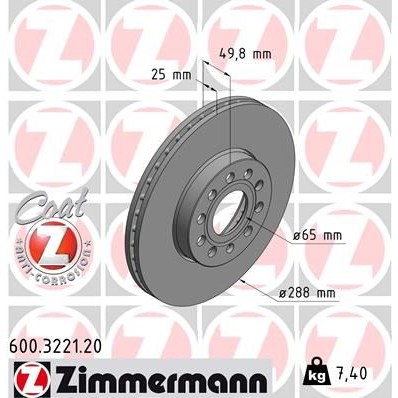 Снимка на Спирачен диск ZIMMERMANN COAT Z 600.3221.20 за Seat Ateca (KH7) 1.4 TSI 4Drive - 150 коня бензин