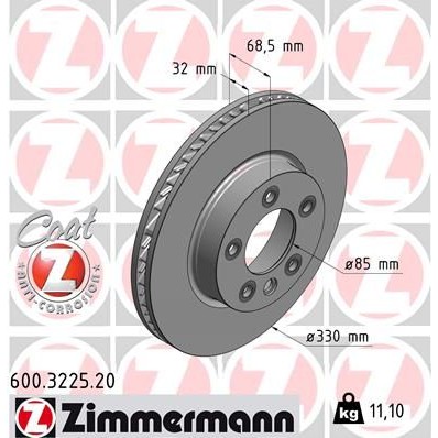 Снимка на Спирачен диск ZIMMERMANN COAT Z 600.3225.20 за VW Touareg (CR7) 3.0 TDI 4motion - 286 коня дизел