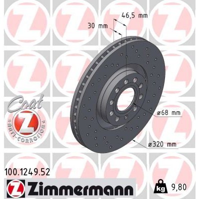 Снимка на Спирачен диск ZIMMERMANN SPORT COAT Z 100.1249.52 за Audi A6 Sedan (4B, C5) 2.4 quattro - 170 коня бензин