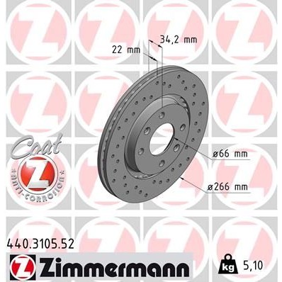 Снимка на Спирачен диск ZIMMERMANN SPORT COAT Z 440.3105.52 за Peugeot 207 Passion Saloon 1.4 - 73 коня бензин