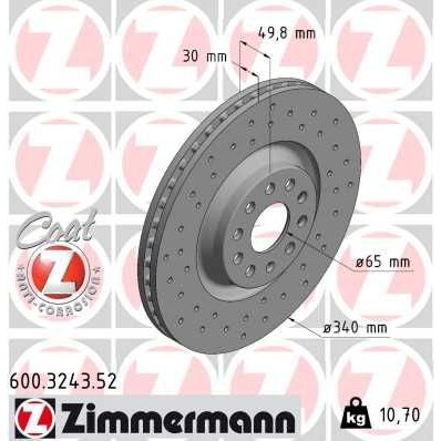 Снимка на Спирачен диск ZIMMERMANN SPORT COAT Z 600.3243.52 за Seat Ateca (KH7) 1.4 TSI 4Drive - 150 коня бензин