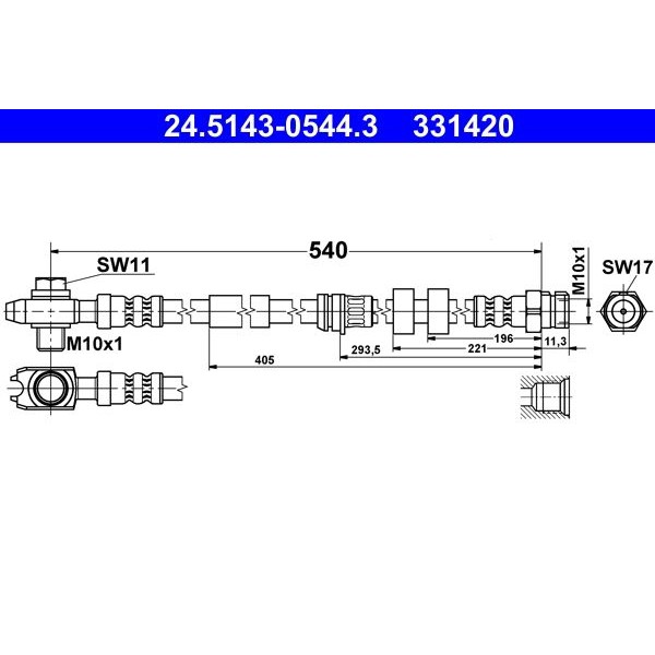 Снимка на Спирачен маркуч ATE 24.5143-0544.3 за Skoda Rapid Spaceback (NH1) 1.2 LPG - 75 коня Бензин/Автогаз(LPG)