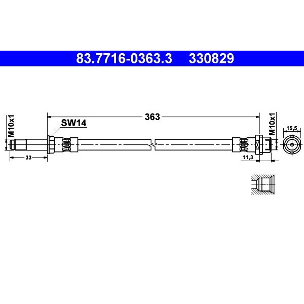 Снимка на Спирачен маркуч ATE 83.7716-0363.3 за Mercedes Sprinter 4-t Box (904) 412 D - 122 коня дизел