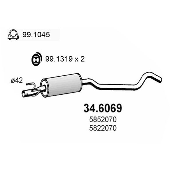 Средно гърне ASSO 34.6105 за Opel Astra G Estate 1.6 16V (F35) - 101 коня | Крайно  гърне