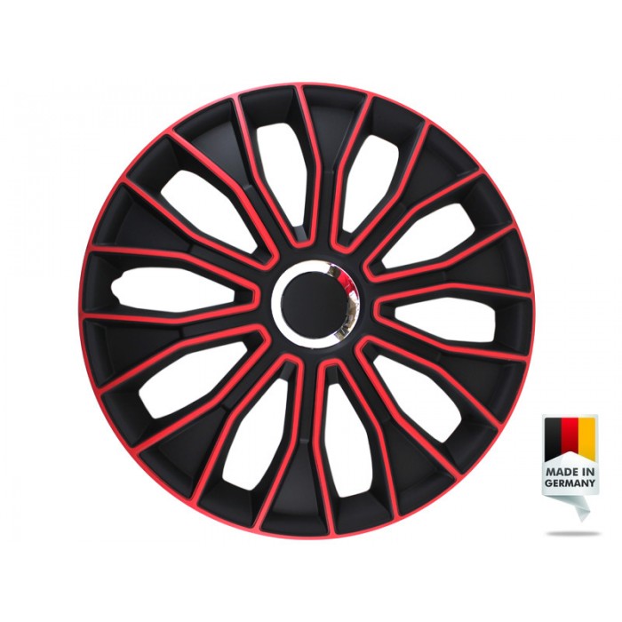Снимка на Декоративни тасове PETEX 16 Voltec pro black/red, 4 броя Petex RB548516 за Kia Avella Hatchback 1.5 - 75 коня бензин