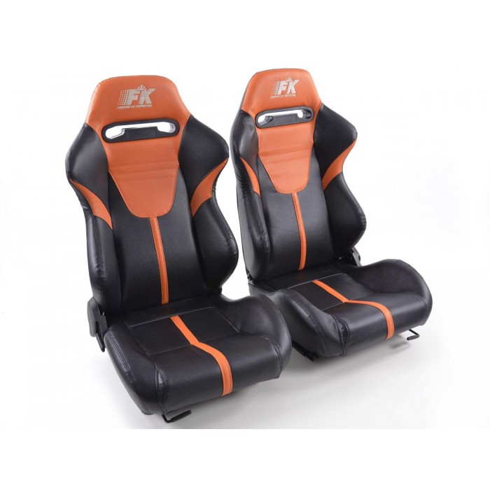 Снимка на Спортни седалки комплект 2 бр. Atlanta еко кожа черни/оранжеви FK Automotive FKRSE010153 за Suzuki Wagon R+ (MM) 1.2 (RB 412) - 80 коня бензин