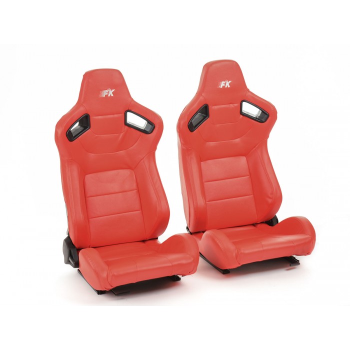 Снимка на Спортни седалки комплект 2 бр. Bremen еко кожа червени червени stitches FK Automotive FKRSE17005 за Hyundai Galloper 1 2.5 TD - 85 коня дизел