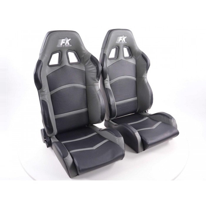 Оценка и мнение за Спортни седалки комплект 2 бр. Cyberstar еко кожа черни/сиви FK Automotive FKRSE649/651