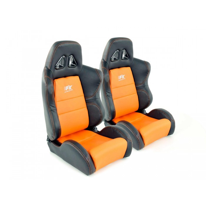 Снимка на Спортни седалки комплект 2 бр. Dallas еко кожа оранжеви/черни шев оранжеви FK Automotive FKRSE010107 за Audi 200 Avant (44, 44q) 2.2 Turbo quattro - 200 коня бензин