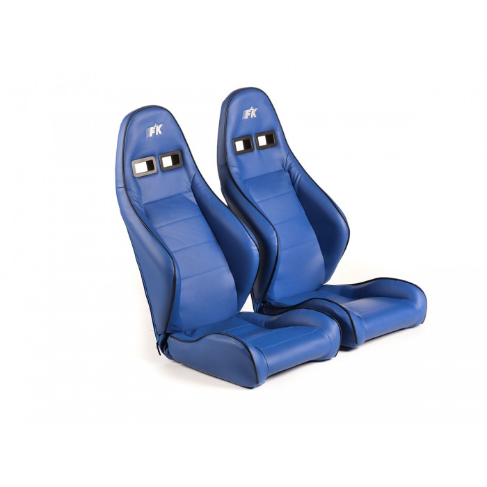 Оценка и мнение за Спортни седалки комплект 2 бр. Dortmund еко кожа сини бели FK Automotive FKRSE17087