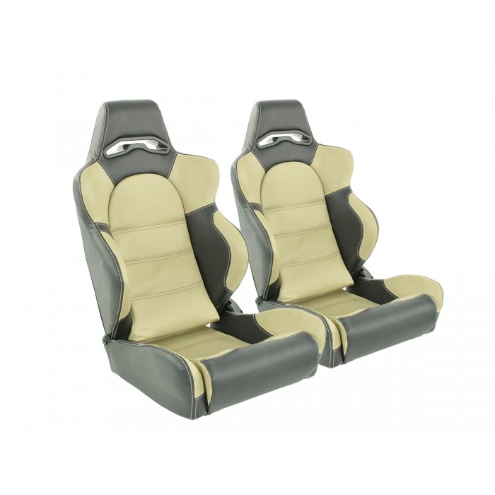 Снимка на Спортни седалки комплект 2 бр. Edition 1 еко кожа бежови/черни FK Automotive DP009 за Fiat 500 1.4 Flex - 88 коня Бензин/Етанол