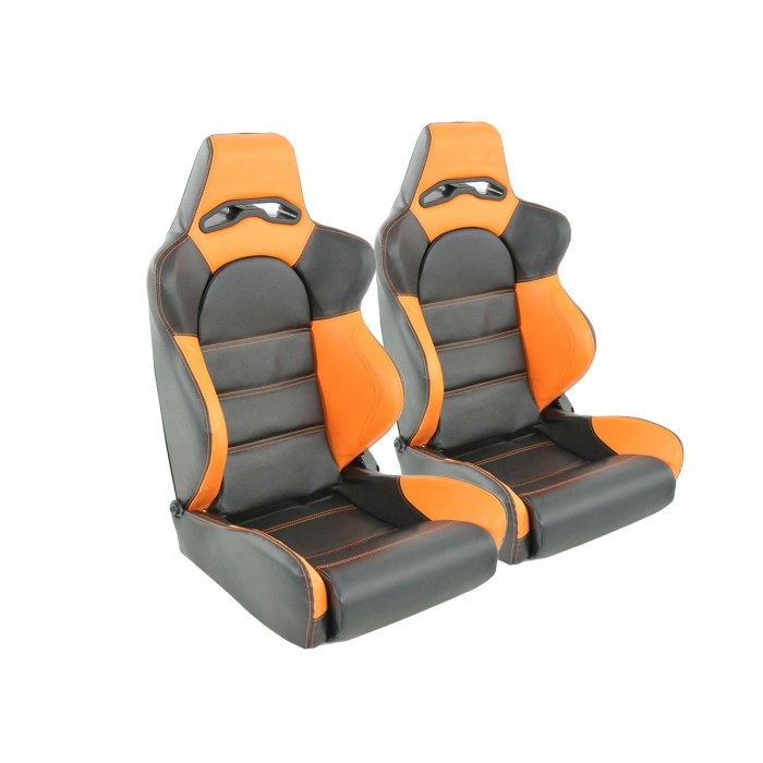 Снимка на Спортни седалки комплект 2 бр. Edition 1 еко кожа черни/оранжеви FK Automotive DP003 за Fiat 127 (127) 1.3 Diesel - 45 коня дизел
