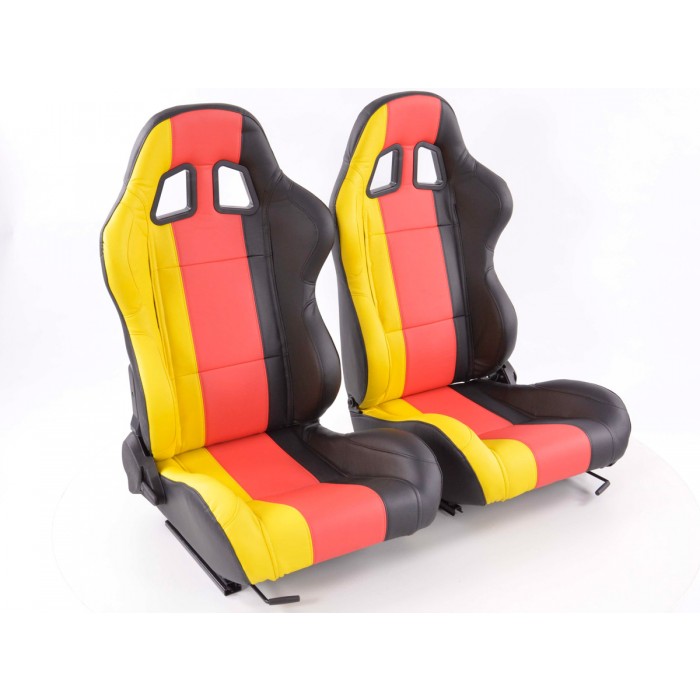 Снимка на Спортни седалки комплект 2 бр. Germany еко кожа черни/червени //жълти FK Automotive FKRSE12051 за Lada GRANTA (2190) 1.6 (21907) - 106 коня бензин
