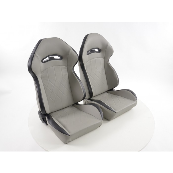 Оценка и мнение за Спортни седалки комплект 2 бр. Halbschalensitz еко кожа сиви шев черни FK Automotive FKRSE14045