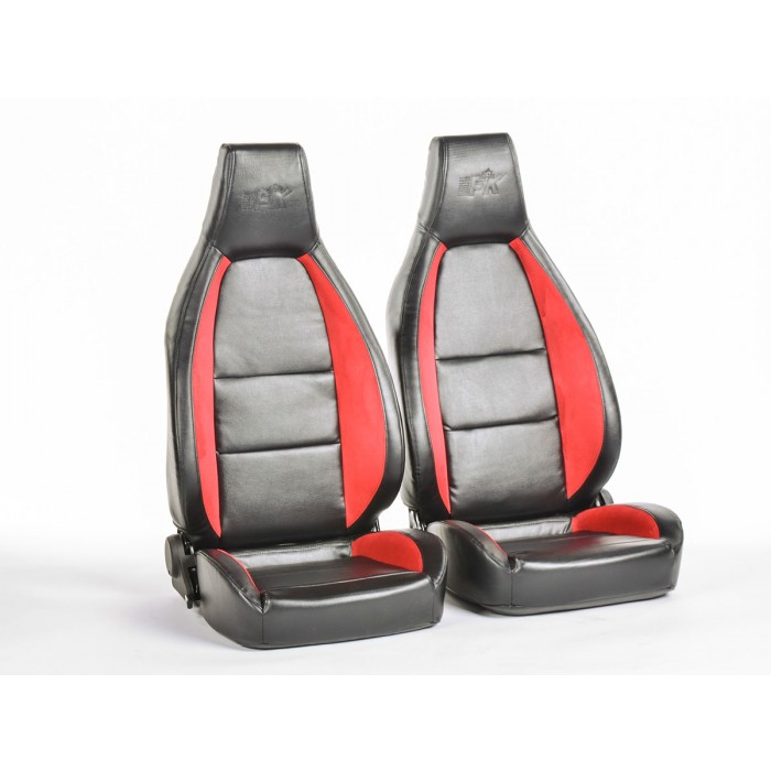 Снимка на Спортни седалки комплект 2 бр. Hamburg еко кожа черни/червени FK Automotive FKRSE18027 за Audi A4 Avant (8E5, B6) 2.4 - 170 коня бензин