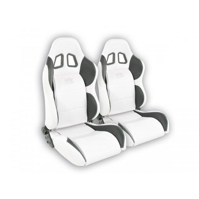 Оценка и мнение за Спортни седалки комплект 2 бр. Houston еко кожа бели/черни шев бели FK Automotive FKRSE010043