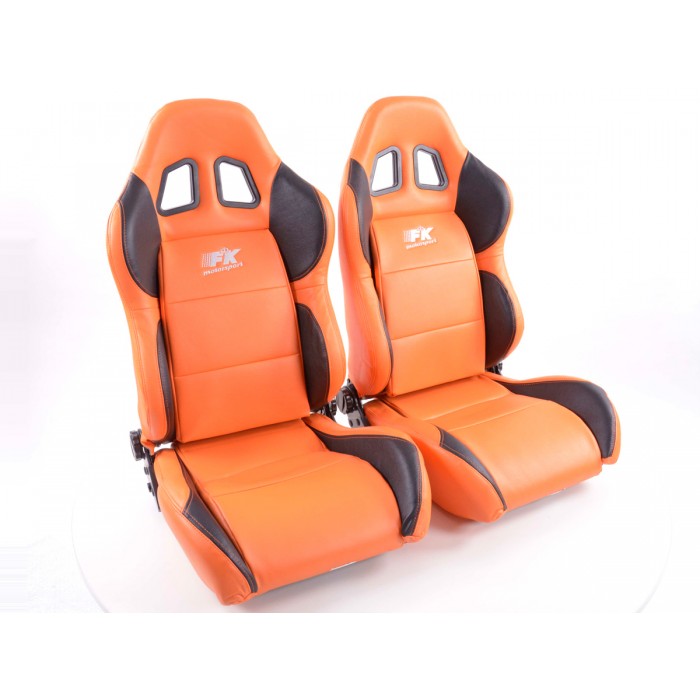 Снимка на Спортни седалки комплект 2 бр. Houston еко кожа оранжеви/черни шев оранжеви FK Automotive FKRSE010045 за Fiat Palio Weekend 178dx 1.3 (1788891, 1789491, 1730250) - 80 коня бензин