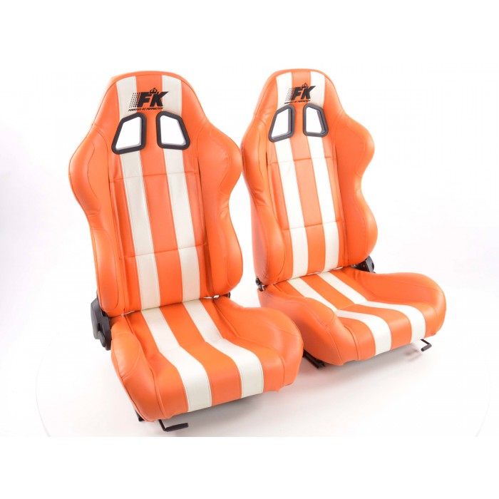Снимка на Спортни седалки комплект 2 бр. Indianapolis еко кожа оранжеви/бели FK Automotive FKRSE010189 за BMW 1 F21 120 i - 184 коня бензин