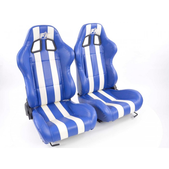 Снимка на Спортни седалки комплект 2 бр. Indianapolis еко кожа сини/бели FK Automotive FKRSE010185 за Audi Coupe B2 (81, 855, 856) 2.2 quattro - 136 коня бензин