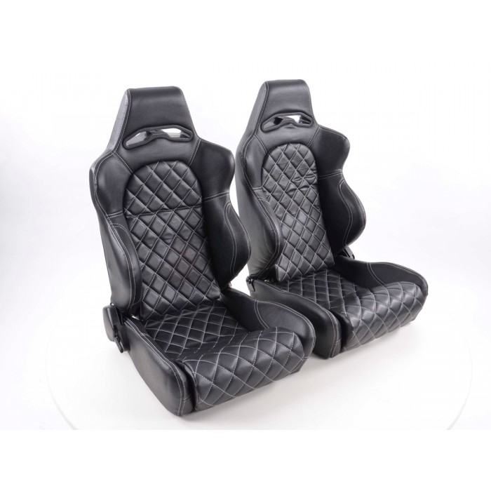 Снимка на Спортни седалки комплект 2 бр. Las Vegas еко кожа черни шев бели FK Automotive FKRSE011027 за Audi TT (FV3) 1.8 TFSI - 180 коня бензин