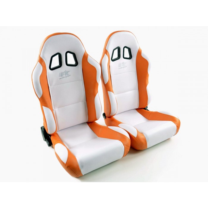 Снимка на Спортни седалки комплект 2 бр. Miami еко кожа бели/оранжеви FK Automotive FKRSE010061 за камион MAN TGA 35.350 - 360 коня дизел