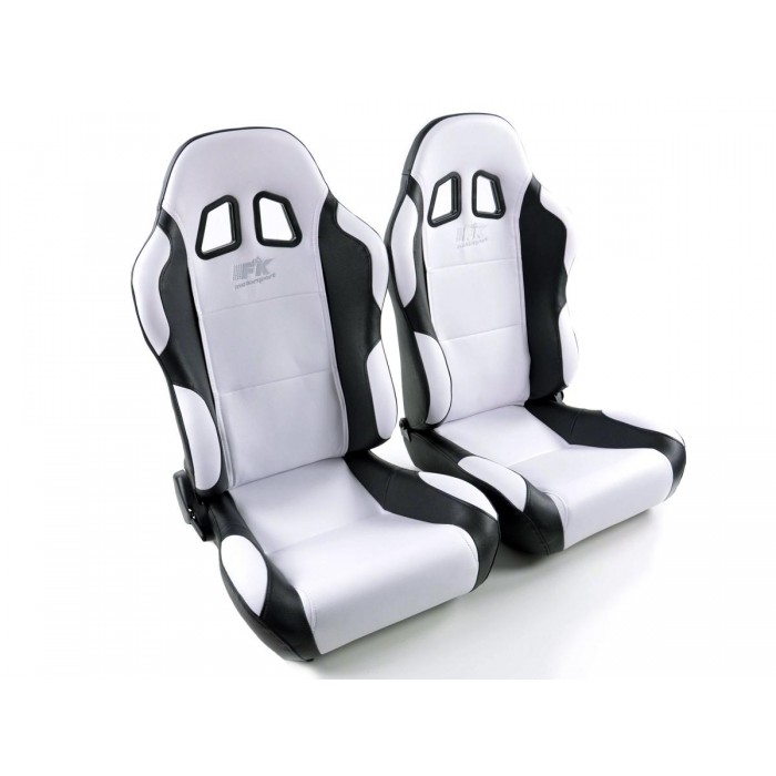 Снимка на Спортни седалки комплект 2 бр. Miami еко кожа бели/черни FK Automotive FKRSE010065 за Mitsubishi Shogun (L04G,L14G) 2.3 TD (L043G, L048G) - 84 коня дизел