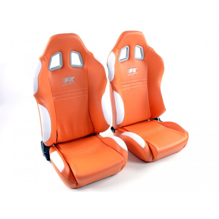 Оценка и мнение за Спортни седалки комплект 2 бр. New York еко кожа оранжеви/бели шев бели FK Automotive FKRSE010025